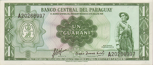 Купюра "1 гуарани" Парагвай, конец XX века х 6,5 см Сохранность хорошая инфо 3032j.