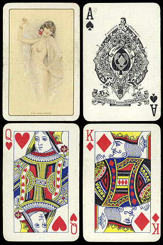 Игральные карты "Девушка в кружевной шали" с комплектом для игры в покер, 52 листа Goodall, Англия, середина XX века В оригинальной коробочке из кожзаменителя инфо 10134k.