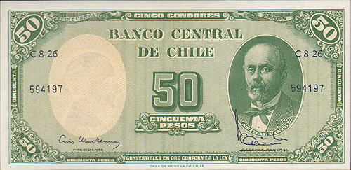 Купюра "50 песо" Чили, 2004 год с 1876 по 1881 г инфо 12562k.