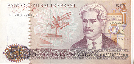 Купюра "50 крузейро" Бразилия, вторая половина ХХ века бразильского биолога Освальдо Круза (1872-1917) инфо 12663k.