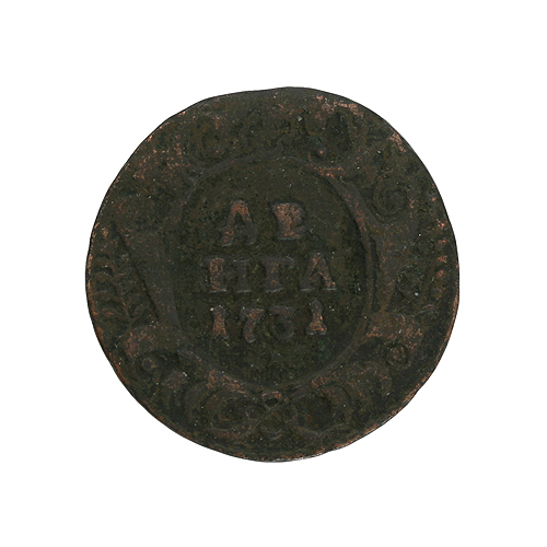 Монета "Денга" Медь Российская Империя, 1731 год край монеты неровный Cледы патины инфо 9627b.