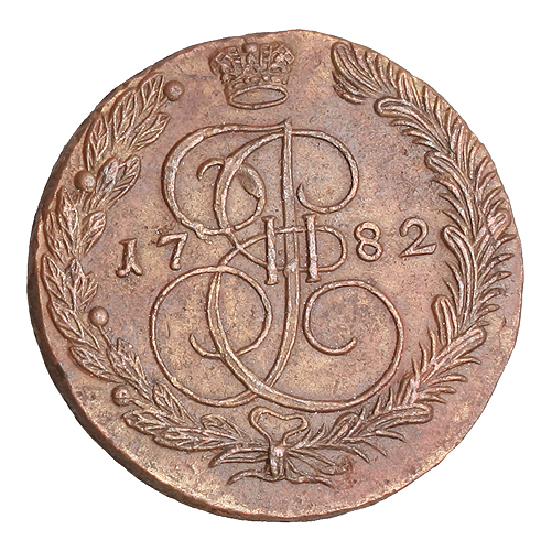 Монета номиналом 5 копеек (медь, Россия, 1782 год) 1782 г инфо 9993b.