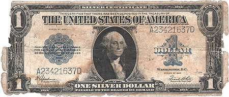 Купюра "Один доллар" США, 1923 год изменениями, на серию 1928 года инфо 10053b.