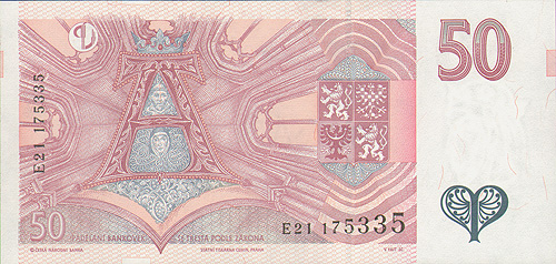 Купюра "50 крон" (Чехия, 1997 год) I, сподвижница святой Клары Ассизской инфо 2904a.