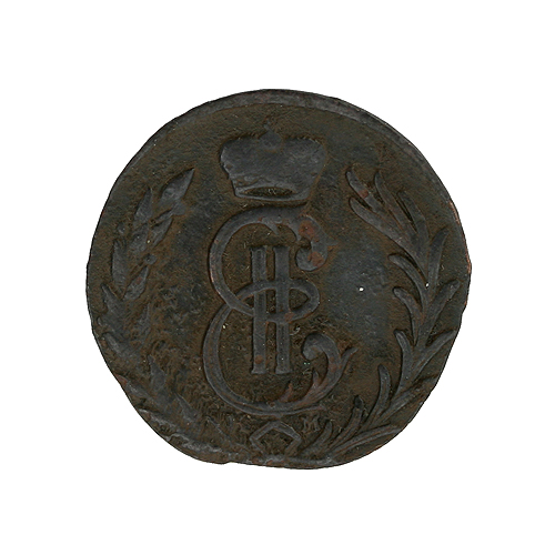 Монета "Денга" Медь Россия, 1779 год хорошая Край неровный Рельеф потерт инфо 10269g.