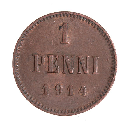 Монета номиналом 1 пенни Медь Финляндия в составе Российской Империи, 1914 год 1914 г инфо 10479g.