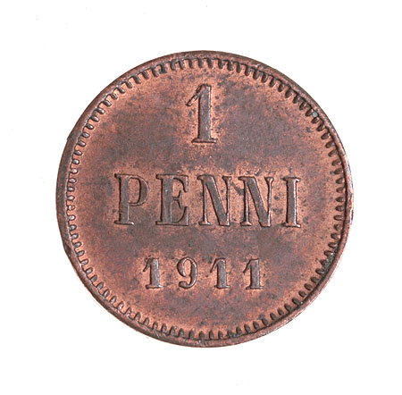 Монета номиналом 1 пенни Медь Финляндия в составе Российской Империи, 1911 год 1911 г инфо 10480g.