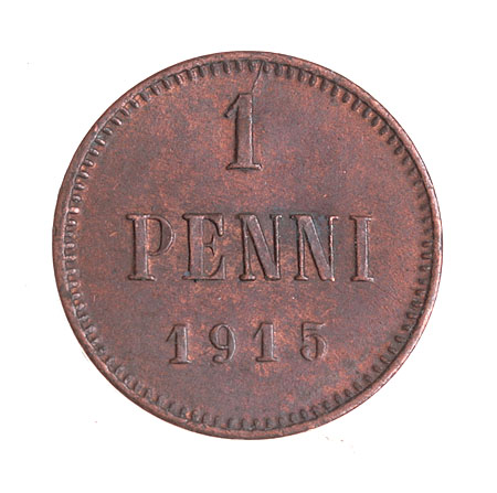 Монета номиналом 1 пенни Медь Финляндия в составе Российской Империи, 1915 год 1915 г инфо 10481g.