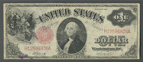 Банкнота 1 доллар С портретом Джорджа Вашингтона США, серия 1917 года 1932 г инфо 10494g.