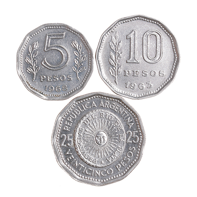 Комплект из 3 монет Металл Аргентина, 1963 - 1968 гг 1963 г инфо 10508g.
