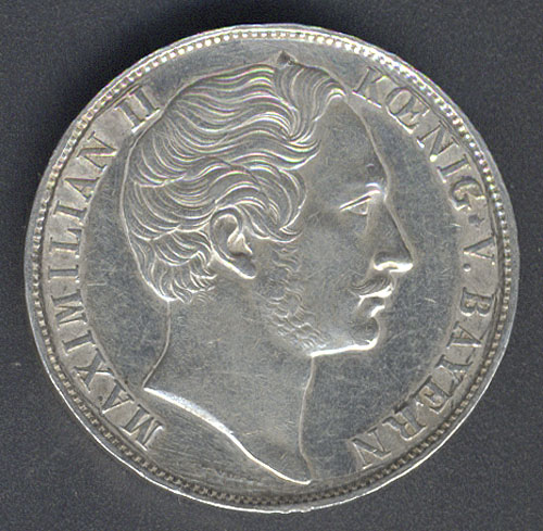 Монета номиналом 2 гульдена (доппельгульден) Максимилиан II Бавария, 1855 год 1855 г инфо 10528g.
