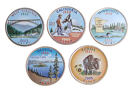 Набор из 5 коллекционных монет номиналом 25 центов Металл, США, 2005 год 2005 г инфо 10538g.