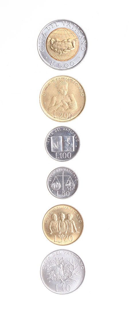 Комплект из 6 монет Металл Ватикан, последняя четверть ХХ века 1990 г инфо 10544g.