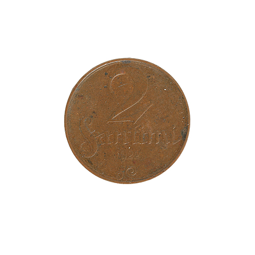 Монета номиналом 2 сантима Медь Латвия, 1922 год 1922 г инфо 10557g.