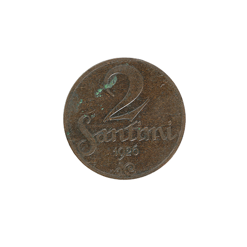 Монета номиналом 2 сантима Медь Латвия, 1926 год 1926 г инфо 10559g.