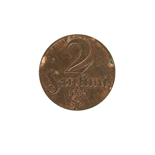 Монета номиналом 2 сантима Медь Латвия, 1932 год 1932 г инфо 10560g.
