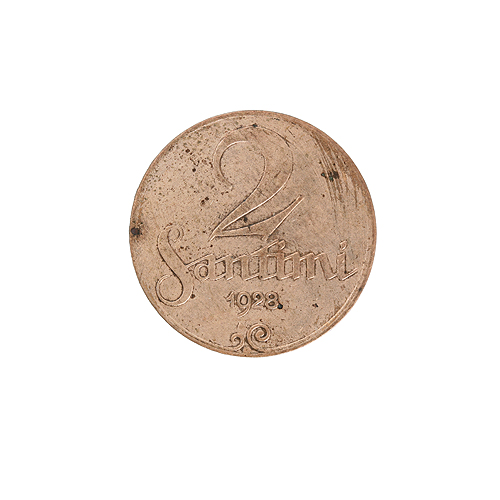 Монета номиналом 2 сантима Медь Латвия, 1928 год 1928 г инфо 10563g.