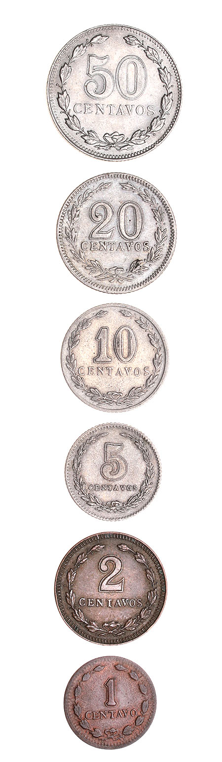 Комплект из 6 монет Металл Аргентина, 1939 - 1947 гг 1939 г инфо 10587g.