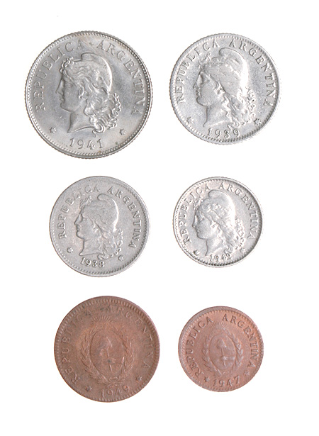 Комплект из 6 монет Металл Аргентина, 1938 - 1949 гг 1938 г инфо 10596g.