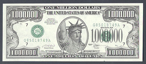 Банкнота сувенирная "One million dollars" USA, 2001 год 15,5 см Сохранность очень хорошая инфо 10609g.