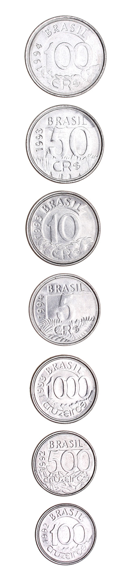 Комплект из 7 монет (металл, Бразилия, 1992 - 1994 гг) 1992 г инфо 10617g.