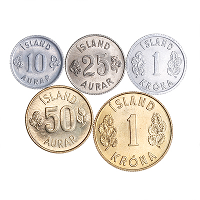 Комплект из 5 монет Металл Исландия, 1967 - 1977 гг 1967 г инфо 10620g.