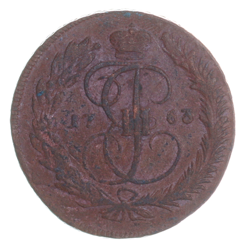 Монета номиналом 5 копеек (Медь, Россия, 1763 год) Красный монетный двор 1763 г инфо 10755g.