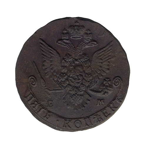 Монета номиналом 5 копеек Медь, чеканка Российская Империя, 1782 год Диаметр 4 см 1782 г инфо 10771g.