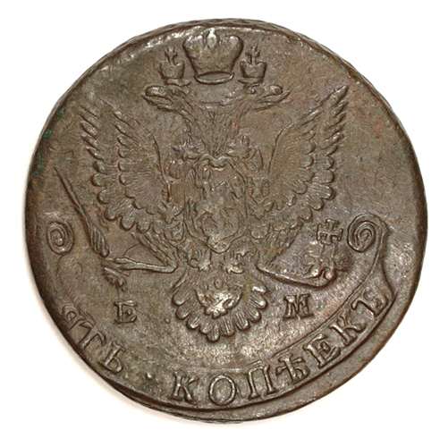 Монета "5 копеек" Медь Императорская Россия, 1781 год "Е М Пять копеек" Сохранность хорошая инфо 10777g.