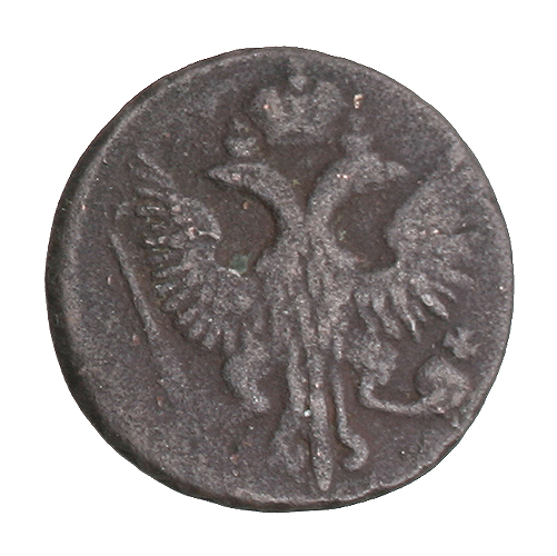 Монета "Денга" Медь Россия, 1747 год хорошая Потерты выступающие части рельефа инфо 10783g.