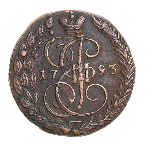 Монета номиналом 5 копеек (медь) - Россия, 1793 год Екатеринбургский монетный двор 1793 г инфо 10786g.