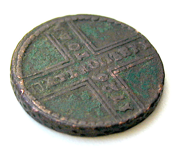 Медная монета номиналом 5 копеек Россия, 1726 год Диаметр 33 мм 9999 г инфо 10805g.