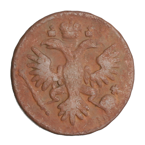 Монета "Денга" Медь Россия, 1735 год Потерты выступающие части рельефа, ржавчина инфо 10806g.
