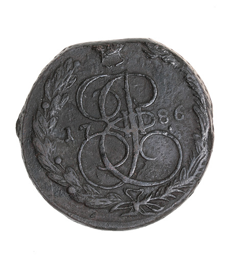 Монета номиналом 5 копеек Медь Россия, 1786 год Екатеринбургский монетный двор 1786 г инфо 10813g.