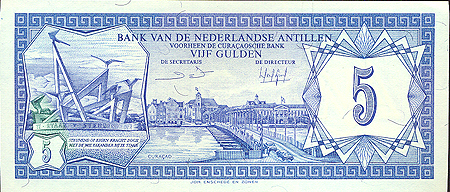 Купюра "5 гульденов" Нидерландские Антилы, конец ХХ века х 15,5 см Сохранность хорошая инфо 12507g.