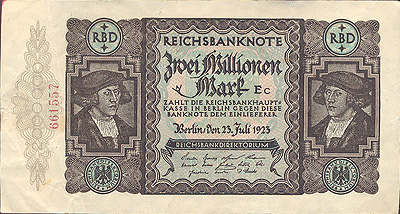 Купюра "2000000 марок" Германия, 1923 год хорошая Ветикальные складки, легкие заломы инфо 12519g.