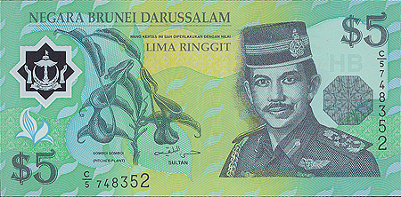 Купюра "5 долларов" Бруней, 1986 изготовлена из очень тонкого пластика инфо 12527g.