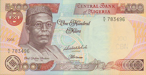 Купюра "100 найра" Нигерия, 2005 год формирований в Нигерии Огромный монолит инфо 12536g.