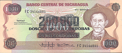 Купюра "200000 кордоба" Никарагуа, 1985 год очень хорошая Купюра с надпечаткой инфо 12550g.