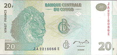 Купюра "20 франков" Конго, 2003 год Kundelungu, Катанга, Демократическая республика Конго) инфо 12555g.