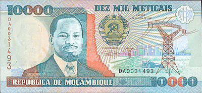 Купюра "10000 метикайс" Мозамбик, начало ХХI века 14,9 см Сохранность очень хорошая инфо 12562g.