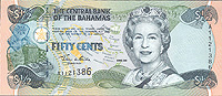 Купюра "50 центов" Багамские острова, 2001 год х 15,6 см Сохранность хорошая инфо 12565g.