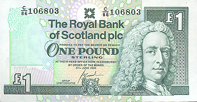 Купюра "1 фунт" Великобритания, 2000 год первого управляющего Королевским бакном Шотландии инфо 12567g.