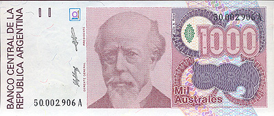 Купюра "1000 австралис" Аргентина, 2004 год государственного и политического деятеля Аргентины инфо 12581g.