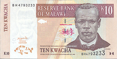Купюра "10 квач" Малави, 2004 год восстание, которое было жестоко подавлено инфо 12582g.
