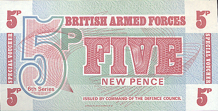 Купюра "5 пенсов" Великобритания, 1972 хорошая< Специальный ваучер для военных инфо 12598g.